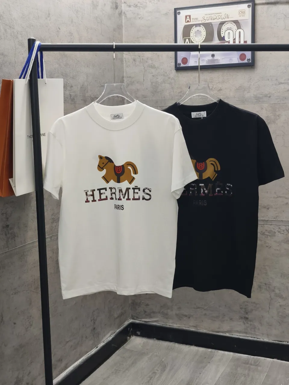 P85🌈🌈 Hermes* 🐎logo T 32 Breathable 320g 1.1 ， Os Size: S M L XL XXL ：White Black